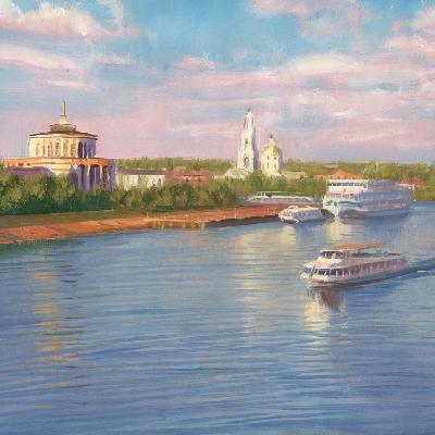 Тверь, речной вокзал — городской пейзаж с кораблями