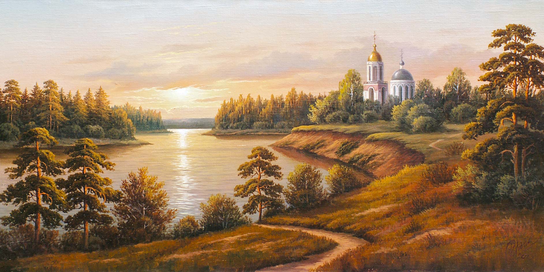 Пейзаж с Церковью маслом Бебия Владимир