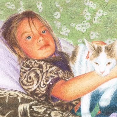 Девочка с кошкой — картина карандашами